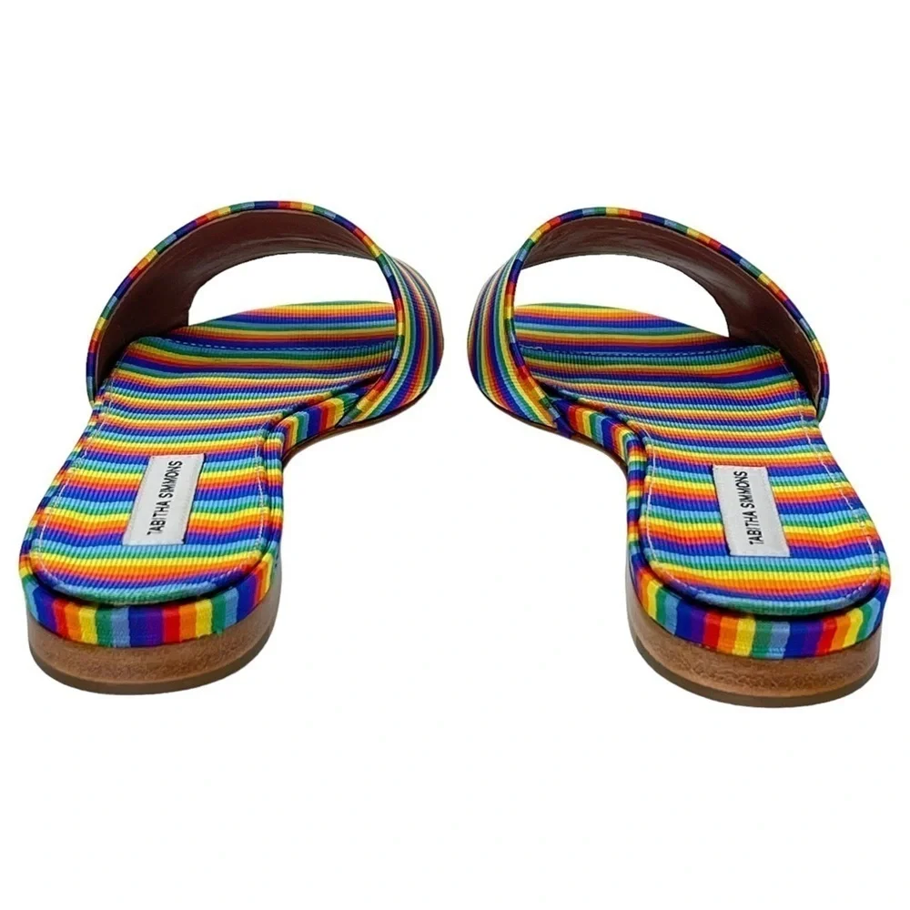 Tabitha Simmons Womens Slide Sandals EU 36 US 6 Sprinkles Rainbow Stripe Silk - Picture 5 of 13